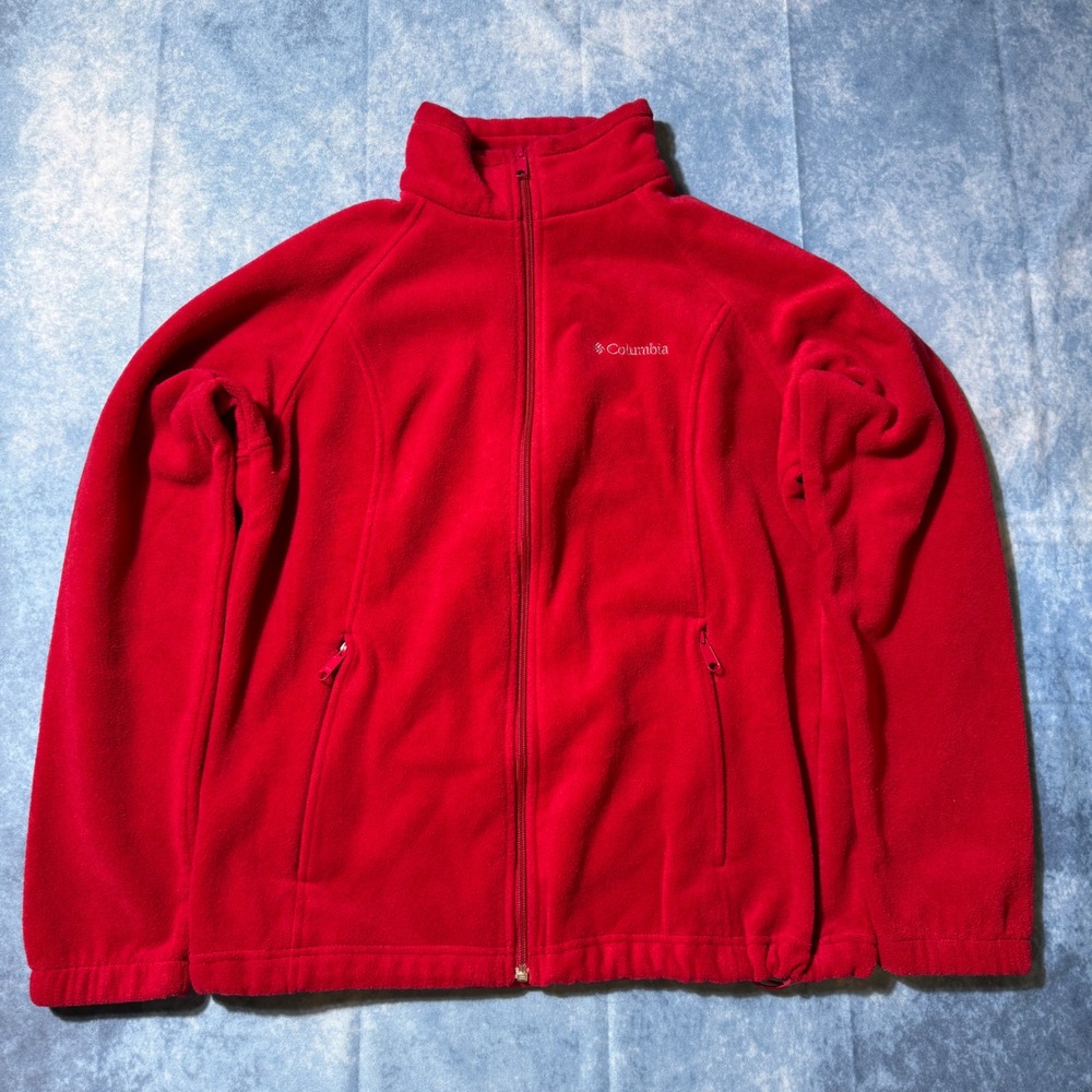 Y2K Columbia Red Full Zip Fleece Jacket Outdoor Gorpcore Women XL